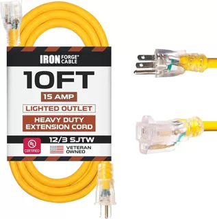 重型延长线黄色3*12AWG SJTW 户外电缆带指示灯插头三孔接地插头