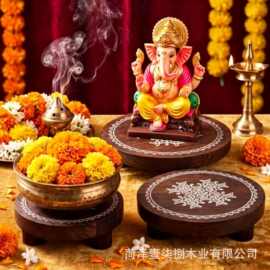 木质小供台桌面香薰蜡烛底座印度节日祭祀供台摆件祭祀底座置物架