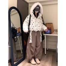 韩版设计感星星兔耳朵毛领羽绒服女冬季新款保暖百搭白鸭绒外套