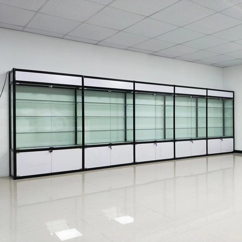 2023新款黑加白铝合金玻璃展示柜样品柜产品陈列柜数码产品展示柜