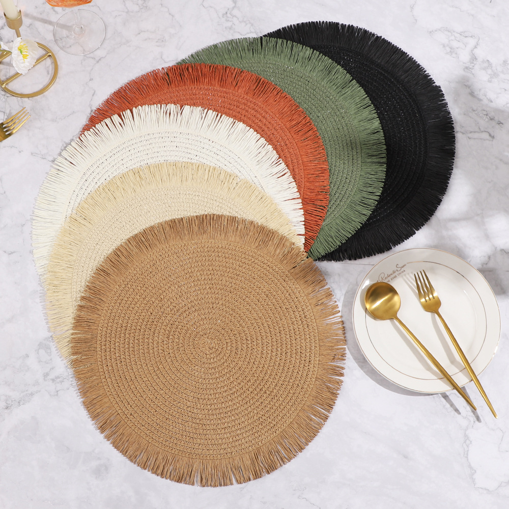 temu Hot sale papel tejido almohadilla de mesa de encaje redondo aislamiento térmico almohadilla de mesa de color sólido almohadilla de decoración ecológica