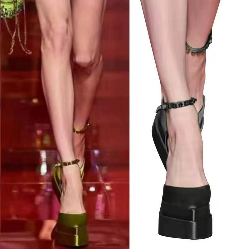 Европейские и американские водонепроницаемые столы толстые на каблуках шелковые женские туфли 40-43 большие размеры босоножки