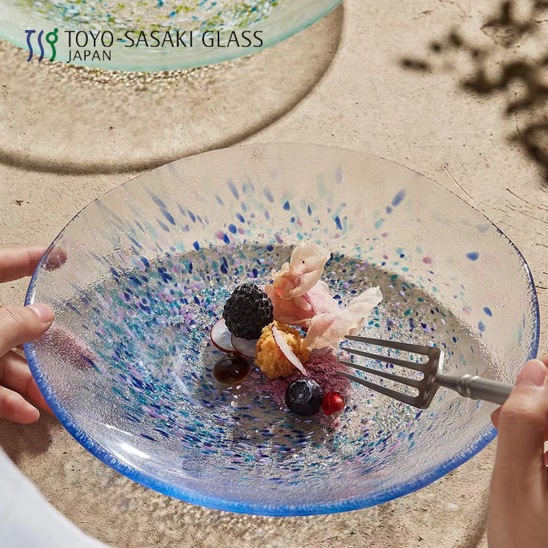 Japanese imported Oriental Sazaki glass round plate colorful fruit snack plate Japanese fresh handmade plate