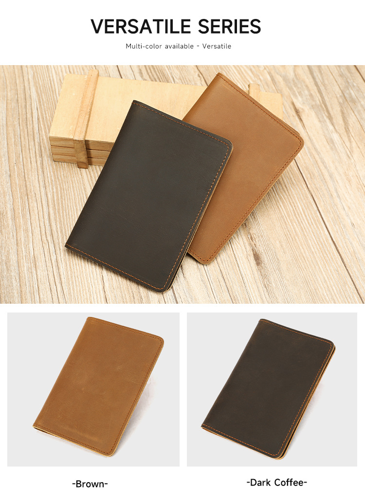 Ví card holder nam da bò mỏng đựng hộ chiếu và thẻ đa năng — Màu nâu sẫm, màu nâu chi tiết 2