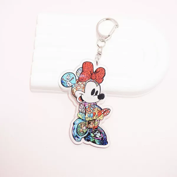 Cross-Border New 2D Cartoon Mickey and Minnie Acrylic Keychain Cute Couple Mickey Mouse and Stitch Keychain