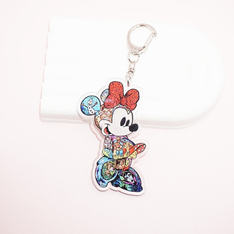Cross-Border New 2D Cartoon Mickey and Minnie Acrylic Keychain Cute Couple Mickey Mouse and Stitch Keychain