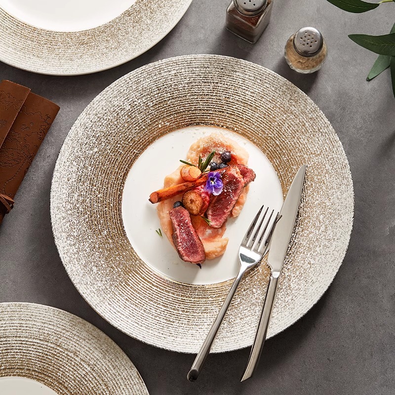 Threaded Plate Commercial Restaurant Steak Presentation Creative Western Pasta Plate Ceramic Dessert Plate Sushi Snack Japanese Plate