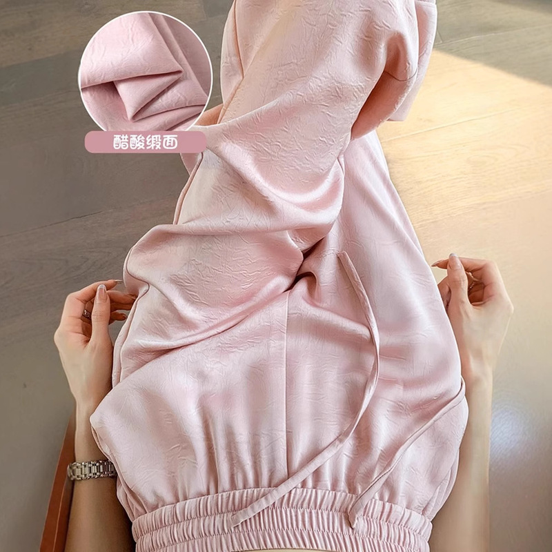 Ice Silk Wide Leg Pants Women's Summer Thin Acetic Acid Jacquard High Waist Dosing Small Sunscreen Cool Loose Straight Pants