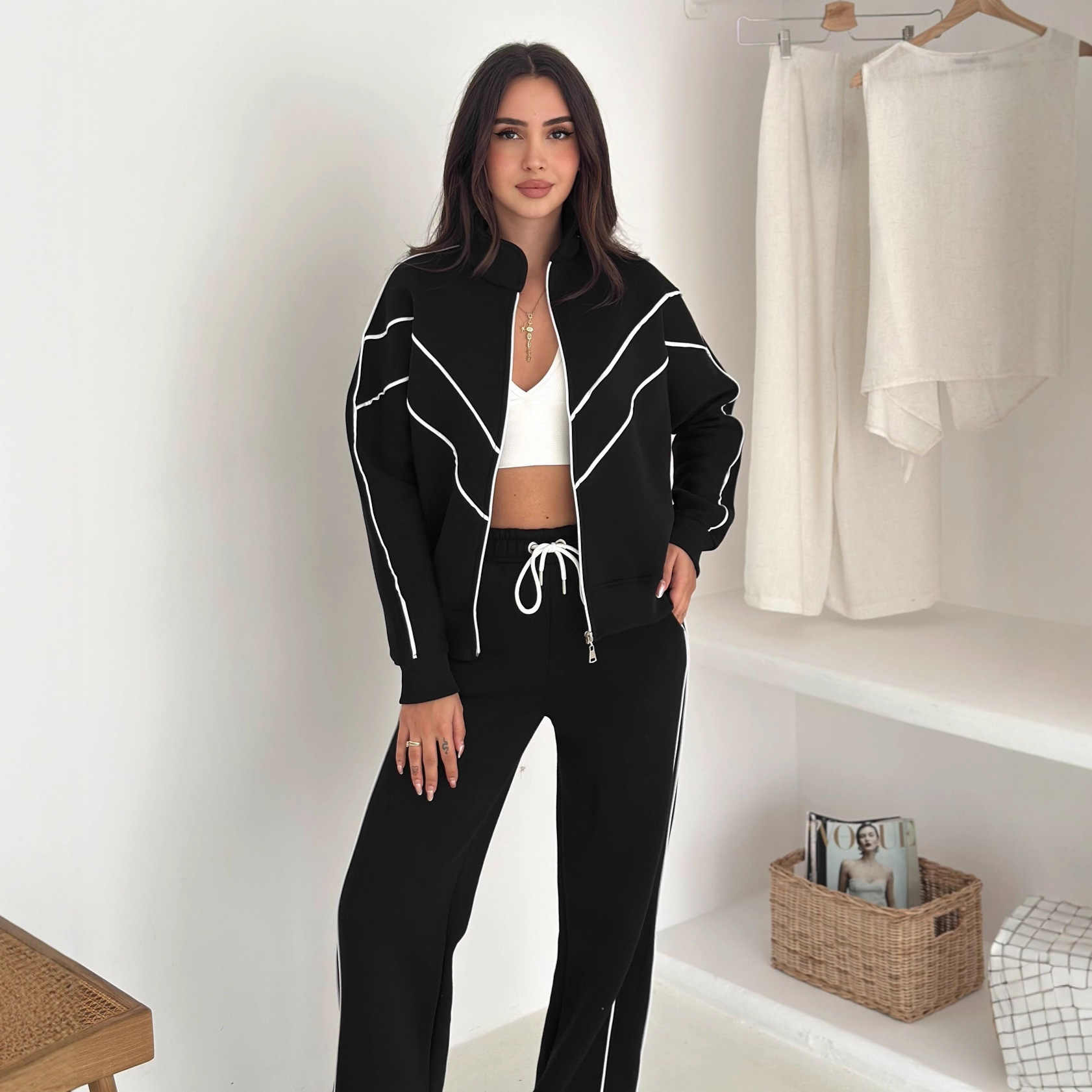 2026 Cross-Border Casual Outfit For Women, European American Street Style, Long-Sleeve Fold-Neck Cardigan And_ecoleips.com
