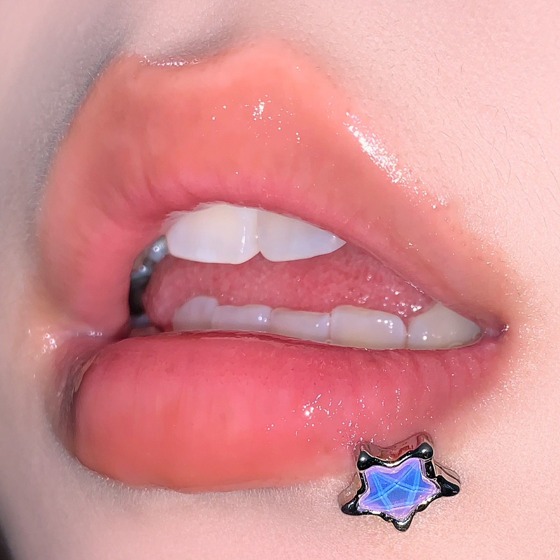 Labret stud lip piercing jewelry styling detail