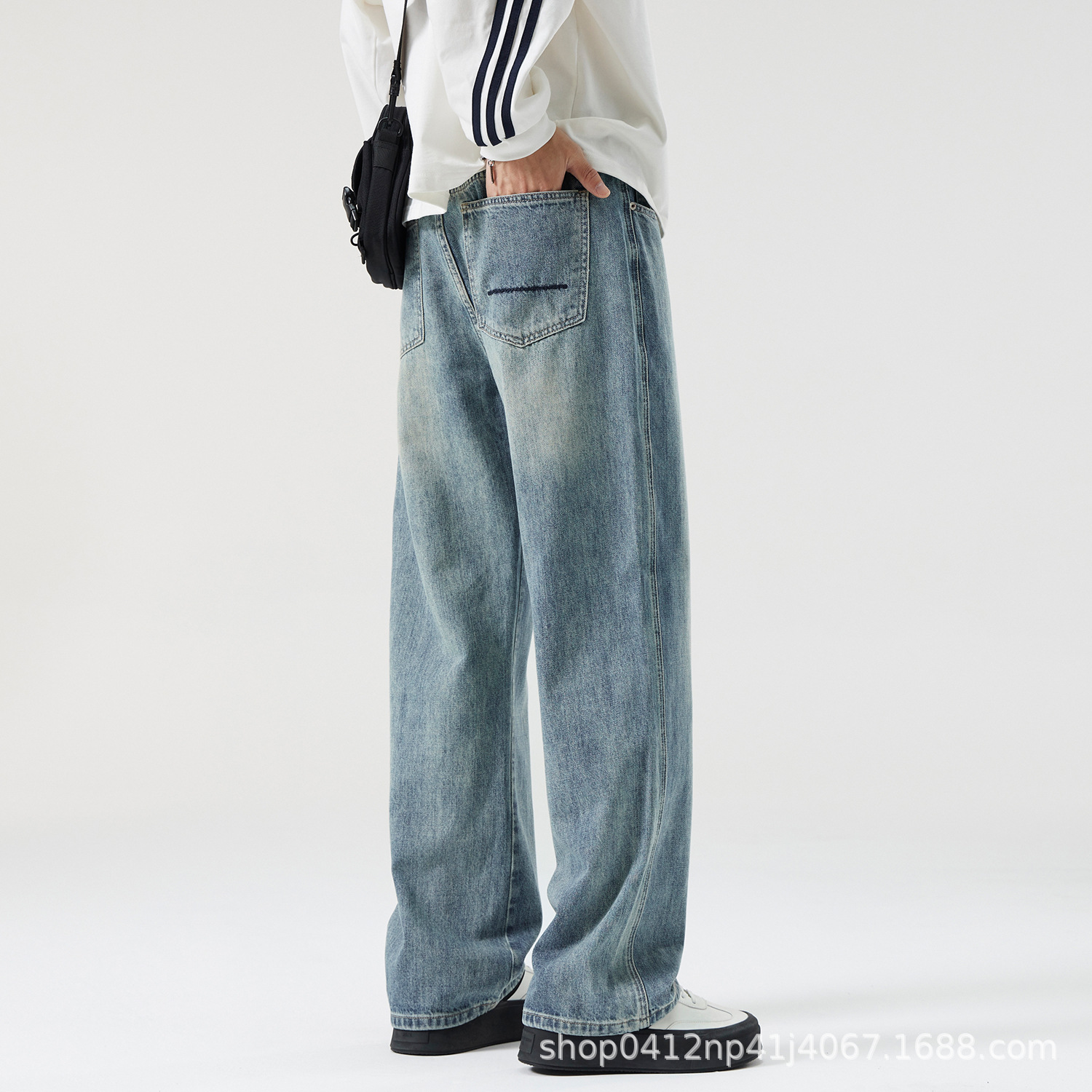 Light Blue Straight-Leg Jeans for Men, Summer Thin Style, 2026 New American Fashion Brand, Loose Wide-Leg Long Pants for Men