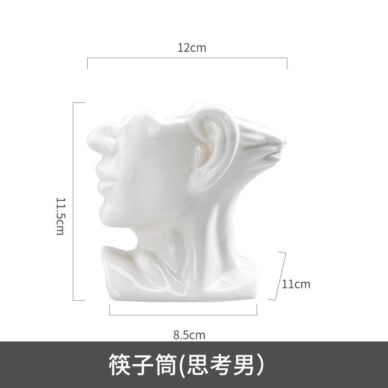 Venta directa de fábrica Soporte de tubo de palillos simple Tubo de cerámica de lujo ligero Adornos cuadrados Cara humana creativa nórdica Tubo de almacenamiento abstracto image 17