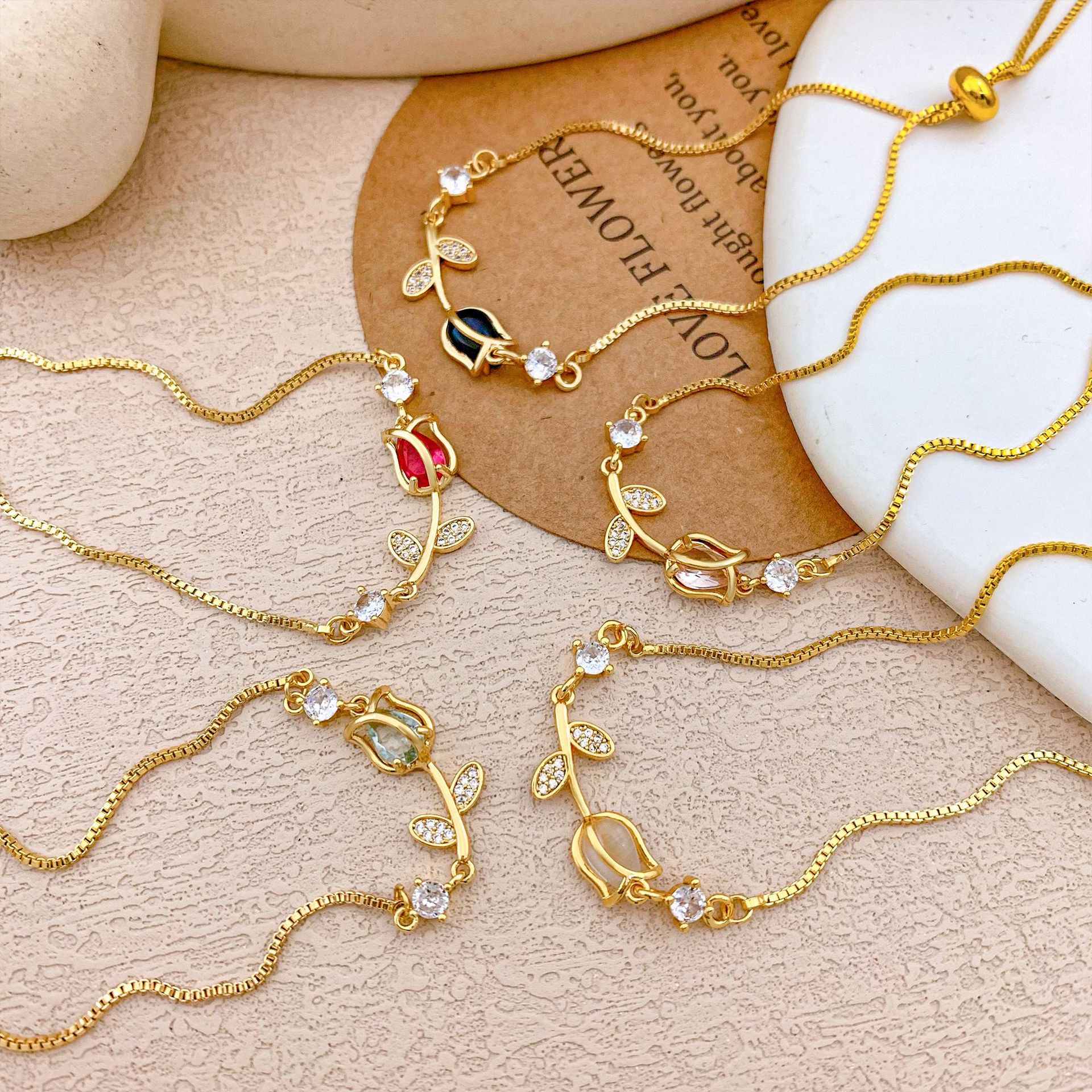 Pulseras transfronterizas nuevas pulseras ajustables de rosa de tulipas nicho de moda femenina, regalo de cumpleaños para amigos.