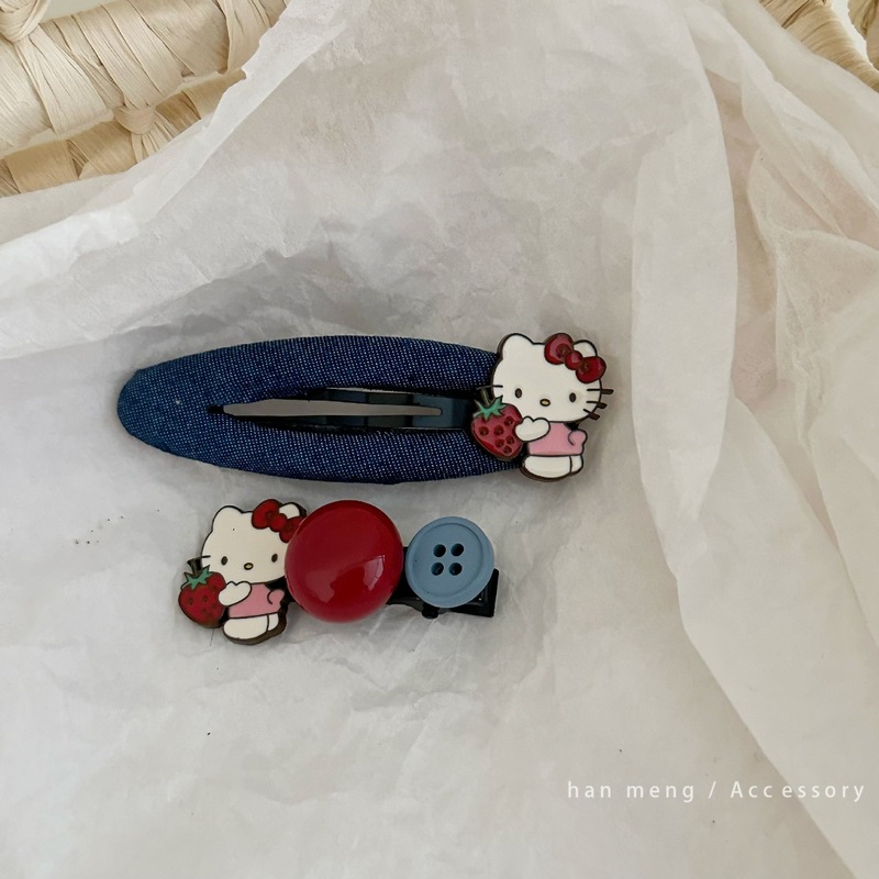 新款蓝色系牛仔蝴蝶结大肠圈甜美可爱立体发夹刘海夹发饰发箍韩系|undefined