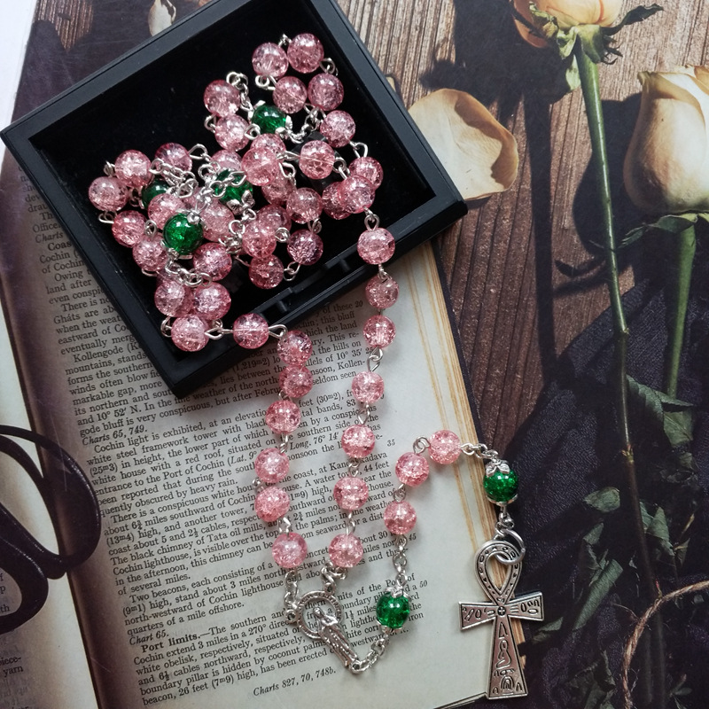 Rosenkranz Kette Mit Roten Glaskugeln Für Damen Und Herren_voghion.com