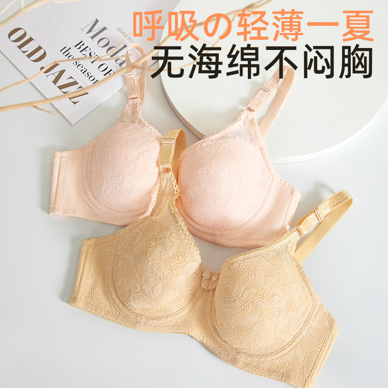 Summer Pure Cotton Large Bust Minimizing Bra for Women, Underwire, Sweat-Absorbent, Breathable, Plus Size Lace Anti-Sagging Bra 8621