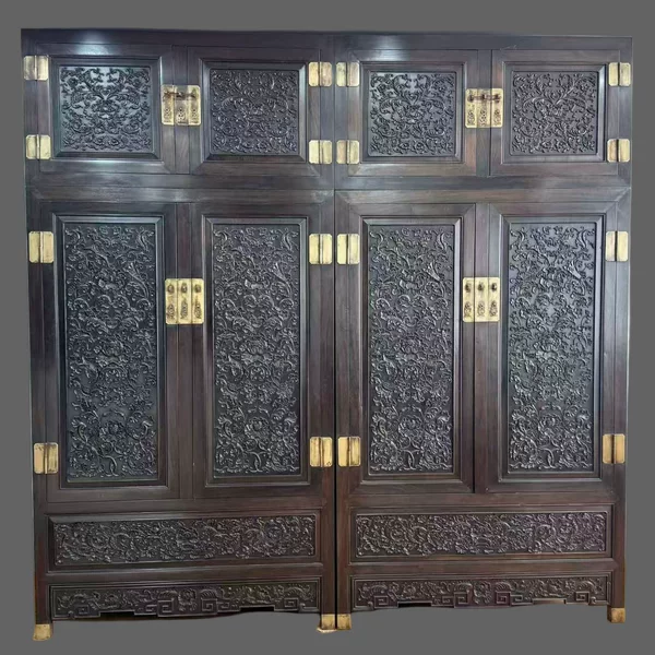 J120 Clear Rosewood Cabinet with Western Lotus Pattern, a Pair (120*55*240)