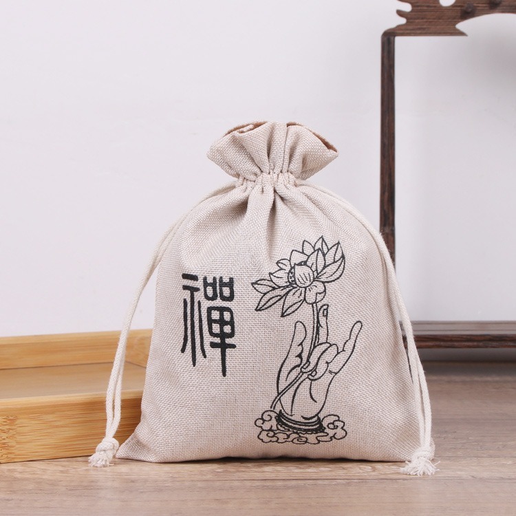 蓮の花リネン巾着ポケット、ジュエリーバッグ、ジュエリー包装と収納、リネンバッグ、小さな布バッグ|undefined