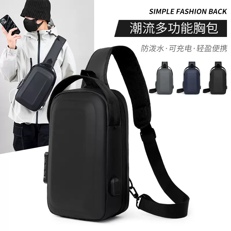 男士胸包运动斜挎包跨境新款防盗密码锁单肩包男大容量腰包潮流
