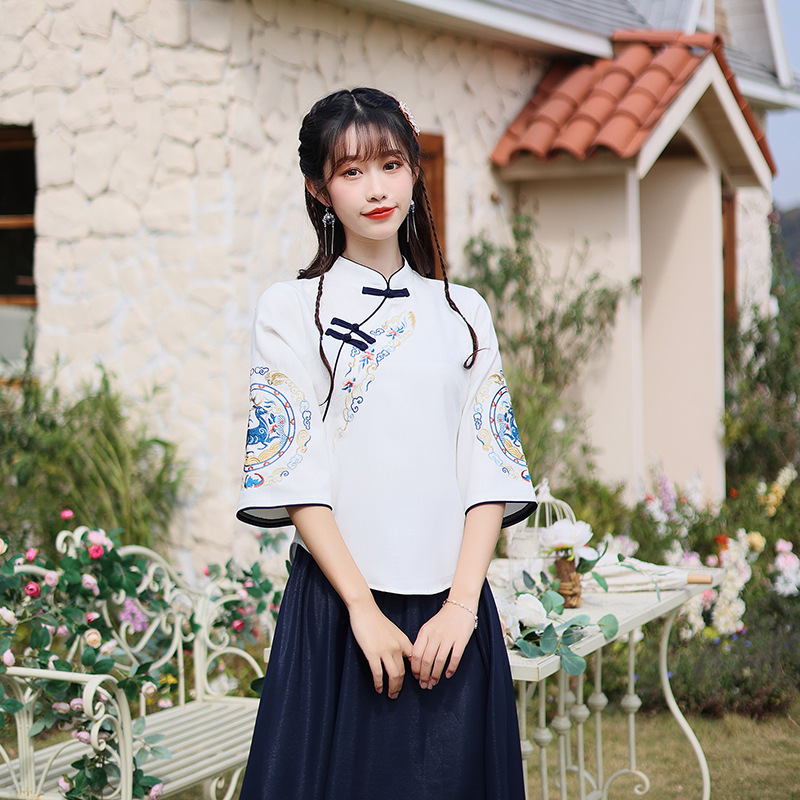 Women Girls republic of China Retro Chinese dress qipao cheongsam top skirts Chinese wind  hanfu embroidery tang suit stage performance cosplay Chinese dresses