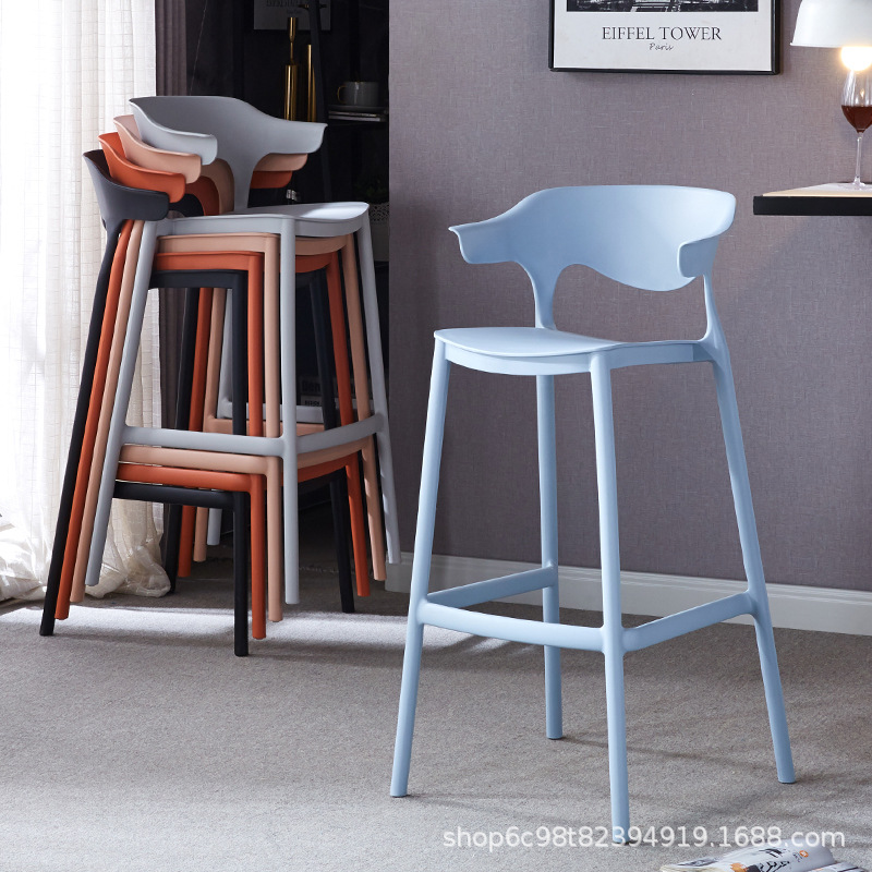 Nordic Simple Plastic Bar Chair Modern Minimalist Backrest Bar Chair Home Stackable Design Internet Celebrity High Stool