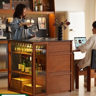Foam Xiaomin Furniture Nordic Solid Wood Rock Slab Island Retro Small Apartment Island Bar Cabinet Storage Sideboard
