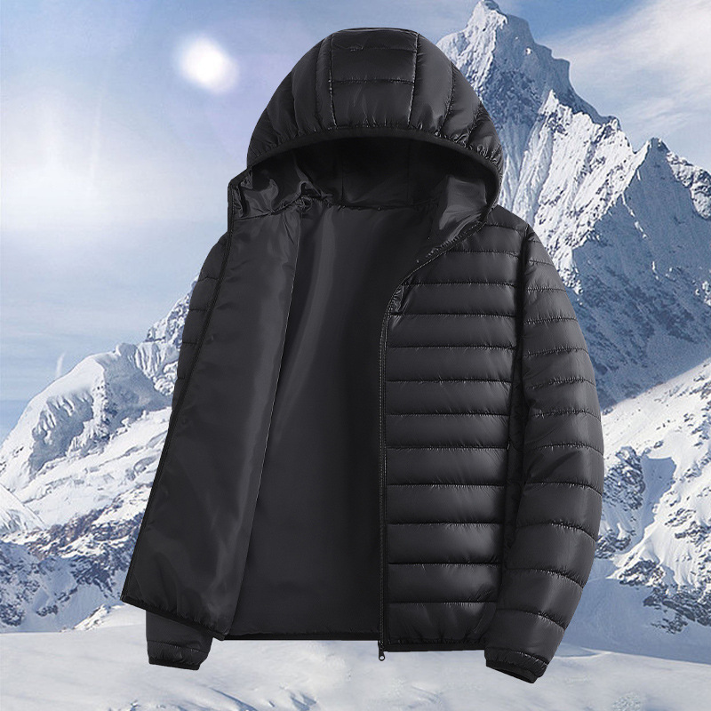 25 Years of Winter Lightweight Silk Cotton Outwear Men's Ultra-Light Hooded Cotton Jacket Pure Color Versatile Windproof and Warm