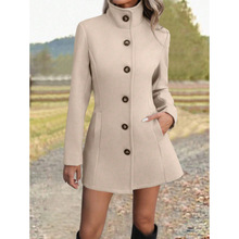 2025跨境亚马逊欧美女装秋冬新款女士时尚休闲立领外套呢子外套