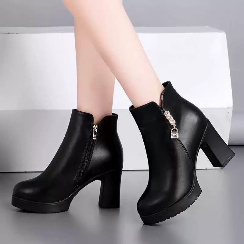 Осенне-Зимние ботильоны в новом стиле на толстом каблуке, женская обувь, ботинки Martin в британском стиле, универсальные теплые зимние сапоги из натуральной кожи на флисовой подкладке, высокие каблуки