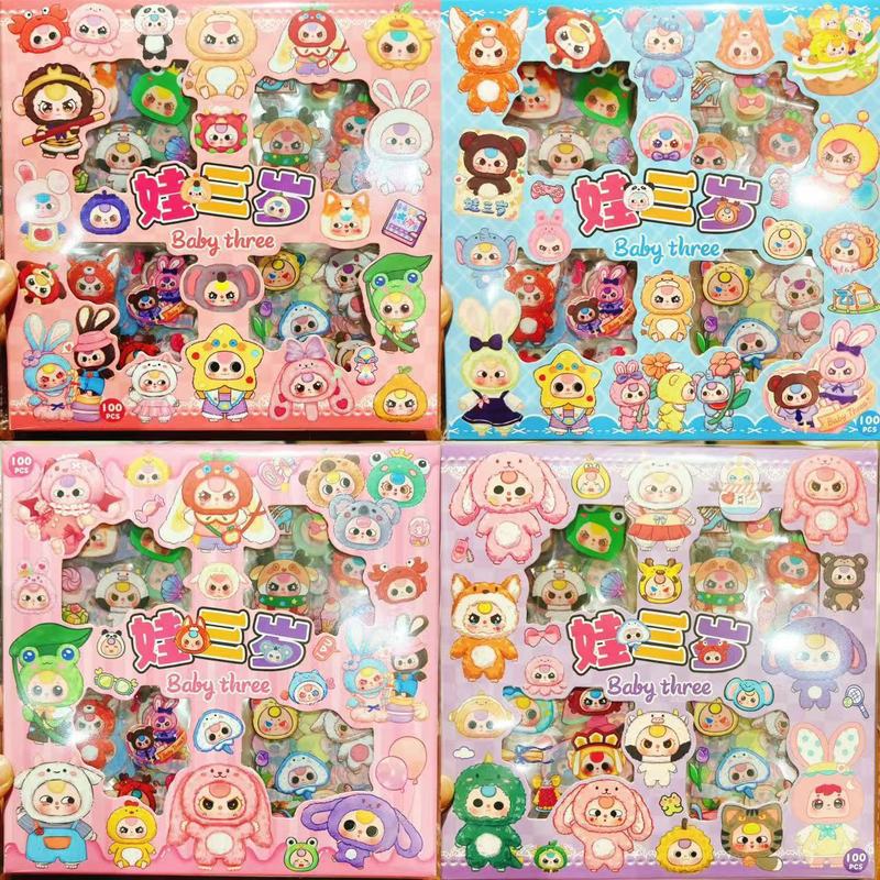 Sanrio Cultural y Creativo Moe Star Party 100 en PET Pegatinas impermeables transparentes Stitch Children's Kapi Hand Cart Periférico