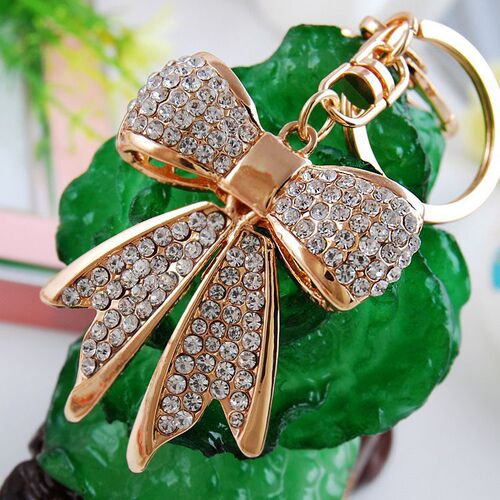 Cross-border alloy rhinestone bow keychain car key accessories women's bag accessories key chain metal pendant