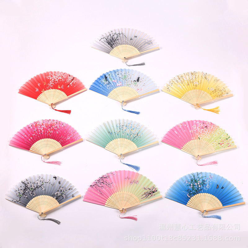 Chinese Style Fan, Japanese Folding Fan, Classical Dance Fan, Cheongsam Fan, Pink Girl Peach Blossom Fan, Ancient Costume Plum Blossom Fan