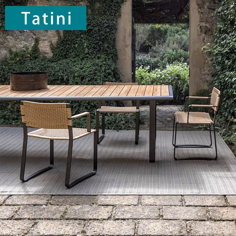 Conjunto de mesa y sillas de ratán para exteriores, mesa moderna y sencilla de aleación de aluminio, mesa larga impermeable para patio de hotel o villa, resistente a la intemperie image 1