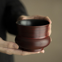 山楂红粉引陶瓷建水浮雕莲花茶洗茶渣水缸水盂带盖家用茶道废水缸