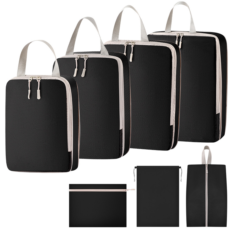 4 피스 플랫 포켓 백 신발 가방 [7 피스 블랙]]