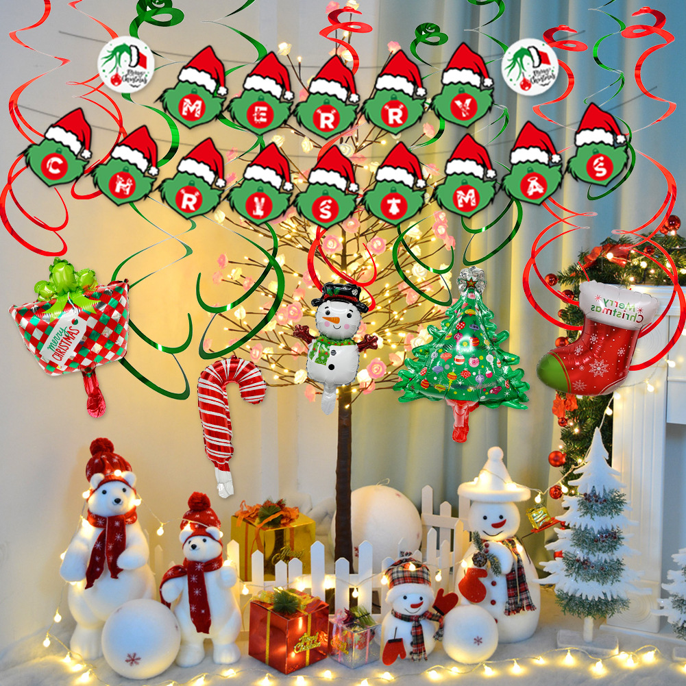 2024 Paquete de globos de Navidad nuevo tire bandera adornos en espiral globo de Navidad