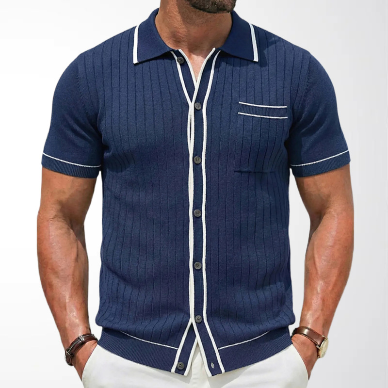 Men's Export Knitted Sweater Summer Short-Sleeved Ribbed Jacquard Edge-Trimmed Cardigan Polo Shirt Amazon Men's Clothing Sy0185 Men's Export Knitted Sweater Summer Short-Sleeved Ribbed Jacquard Edge-Trimmed Cardigan Polo Shirt Amazon Men's Clothing Sy0185