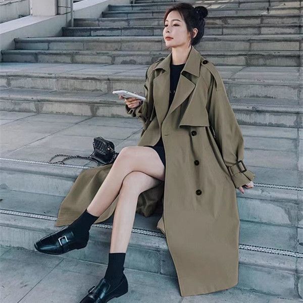 This Year's Popular Windbreaker 2025 Autumn and Winter New Style Small Korean Style Mid-Length Chic British Style Over-The-Knee Coat for Women