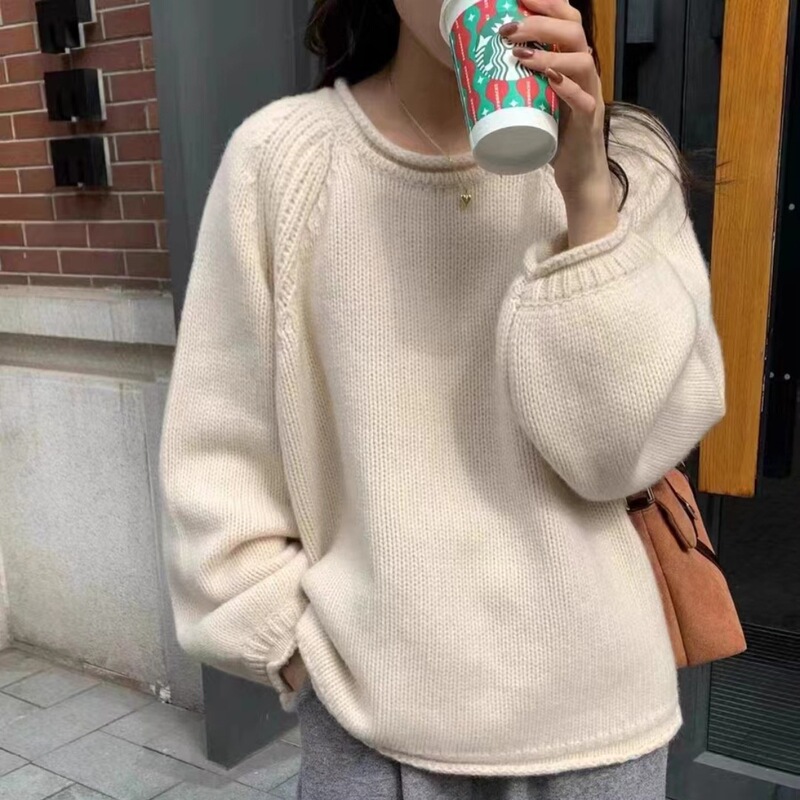 Heavy Industry Thickened Wool Knitwear Women's Pullover Thick Stick Needle Loose Curled Sweater Lazy Style Top Soft Waxy Autumn and Winter