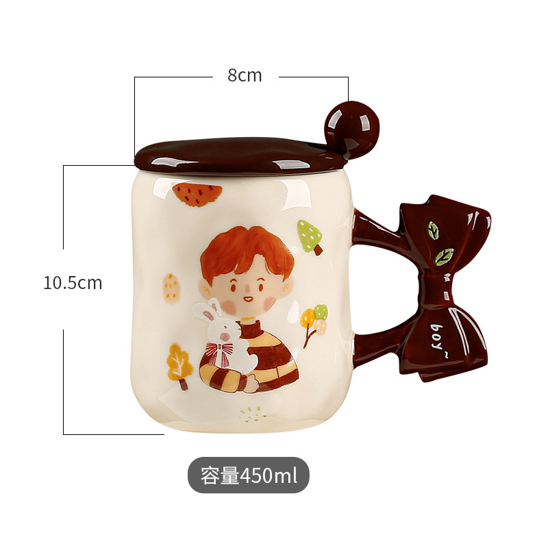 Arco de dibujos animados transfronterizos mango taza de cerámica taza de agua de alto valor taza de regalo con taza de café cuchara cubierta
