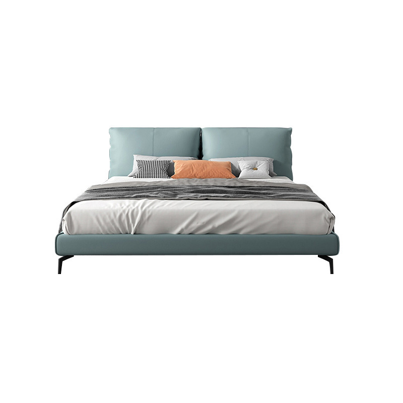 Cama nórdica de cuero genuino estilo italiano cama suave minimalista 1,8 m cama de boda simple dormitorio principal cama doble cama suave muebles de cama