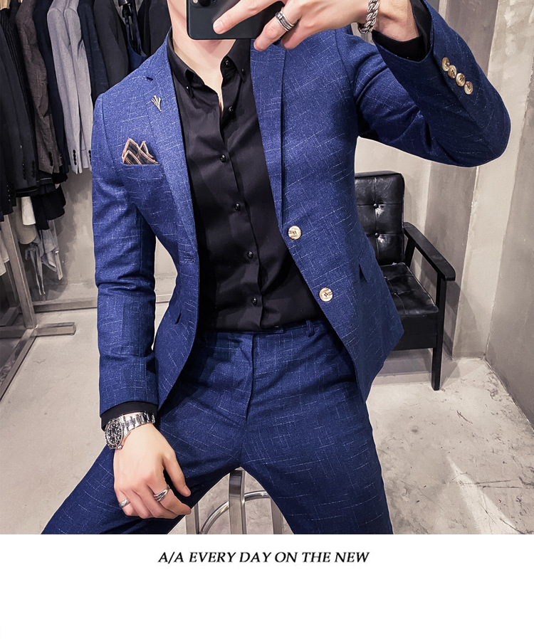 Men's Slim Fit Suit With Dark Pattern Two Button Jacket And Trousers_voghion.com