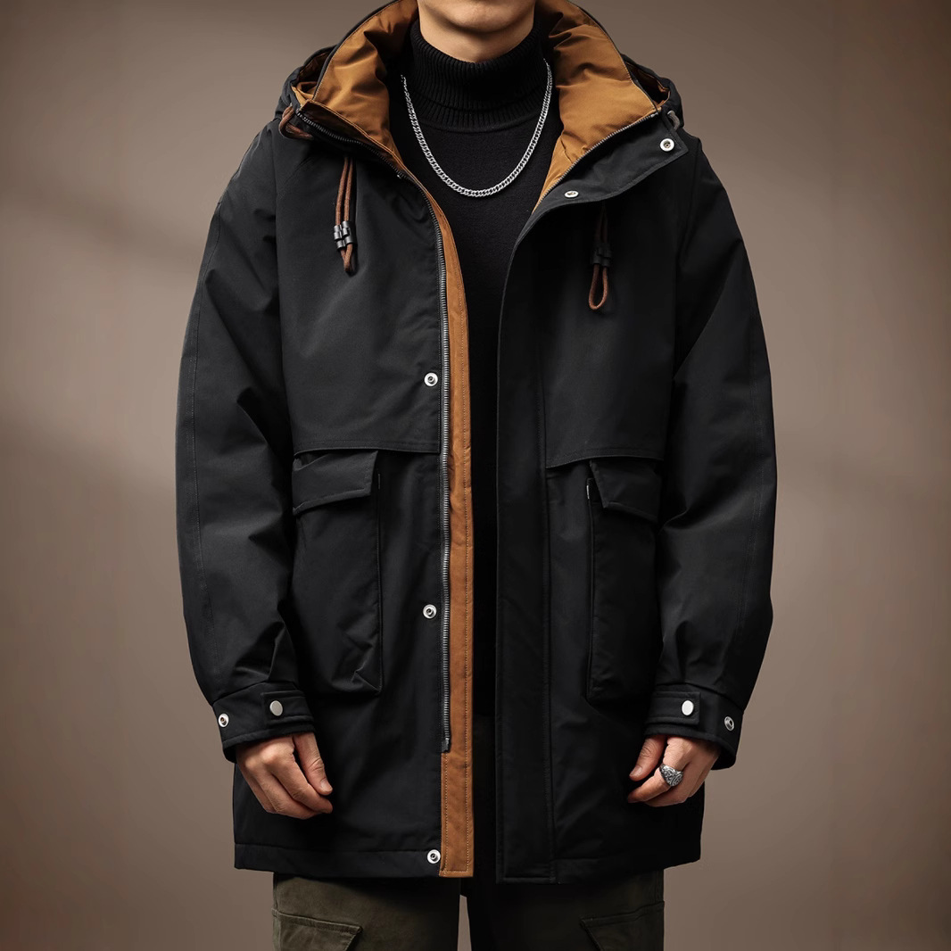 Winter windproof long keep warm down jacket with hood