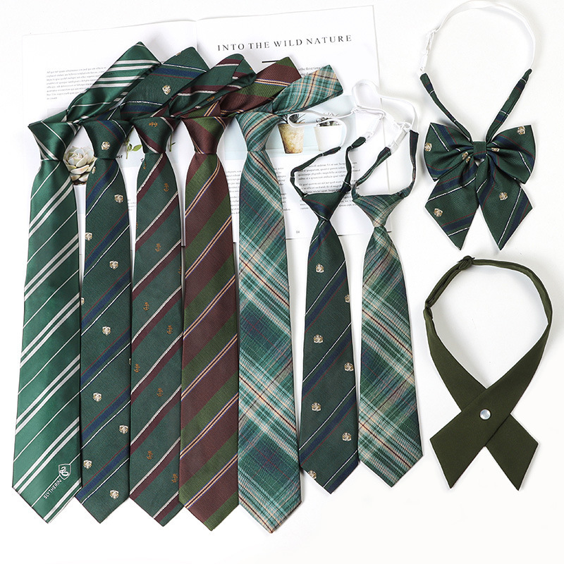 Green Tie Japanese College Style Lazy No-Tie Shirt Accessory Bachelor Uniform Jk Bow Tie Women's Hand-Tied Striped Tie
