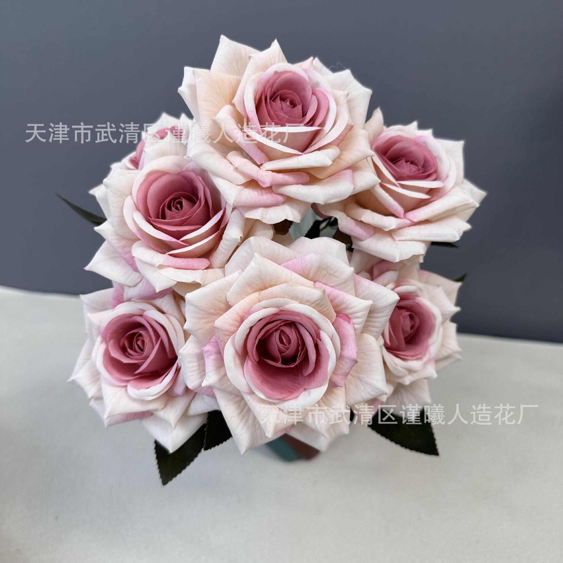 Flor artificial 7 Manta Rosa boda novia con flor hogar sala de estar decoración Flor de seda fotografía apoyos flor