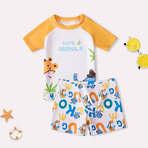 Children's swimwear, unisex split leg swim trunks set for kids (small, medium, large), quick-dry, sun-protective, cartoon cute baby swimming gear
