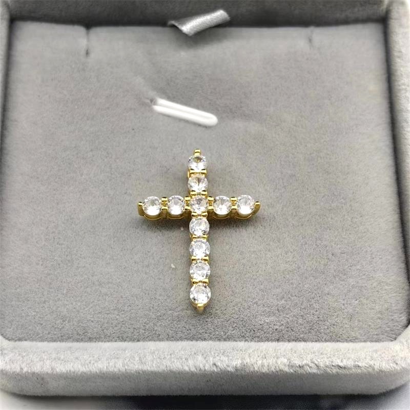 1 Piece Quantity 925 Sterling Silver Rhinestones Inlay Cross Pendant Necklace