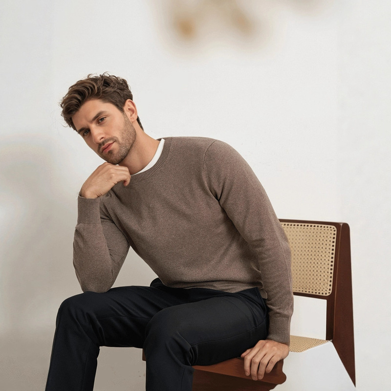 Cross-Border Men's Round Neck Wool Sweater Autumn and Winter Old Money Style Sweater Knitted Pullover Bottoming Sweater for Men