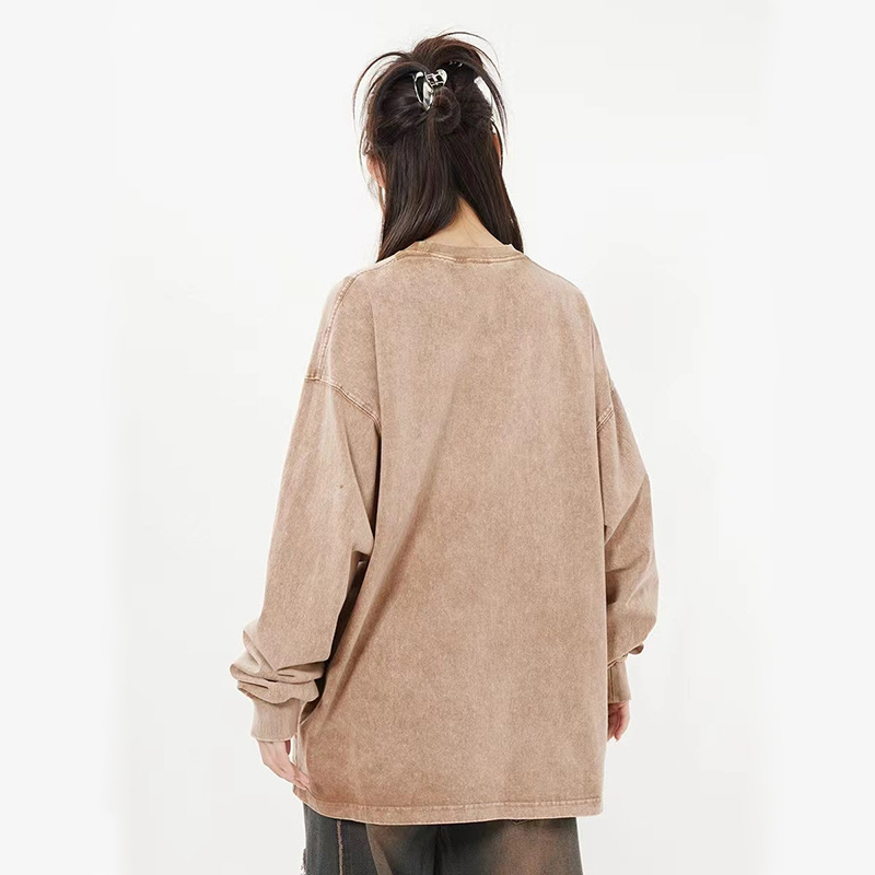 Comercio exterior hace viejas camisetas de manga larga para hombres de verano nuevo cuello redondo suelto sobretamaño americano retro in camisas de moda