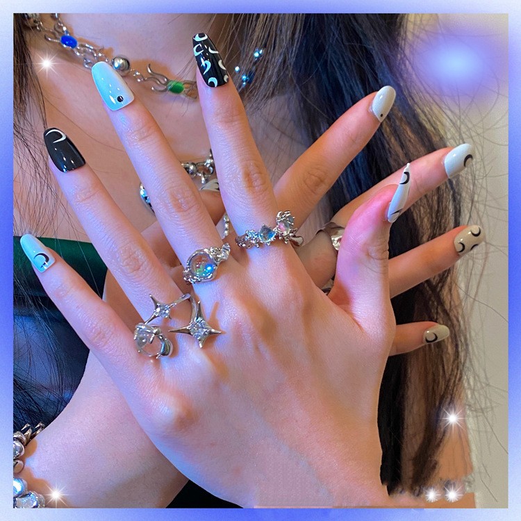 Fashion Star Heart Shape Copper Inlay Zircon Open Ring 1 Piece